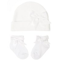 HS104-W: White Hat & Sock Set w/Bow